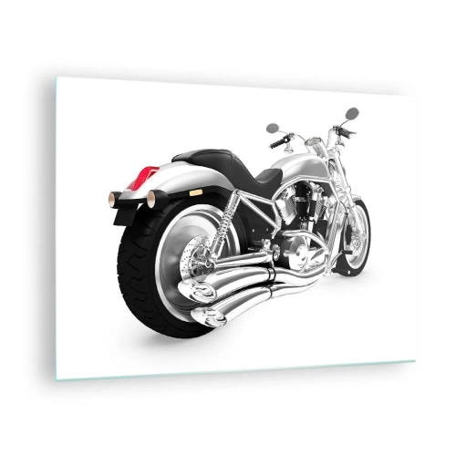 Cuadro sobre vidrio - Impresiones sobre Vidrio - Una motocicleta cromada de estilo moderno sobre un fondo blanco. - 70x50cm - Sueño de un coleccionista - Decoración de pared moderna para salón y dormitorio ARTTOR