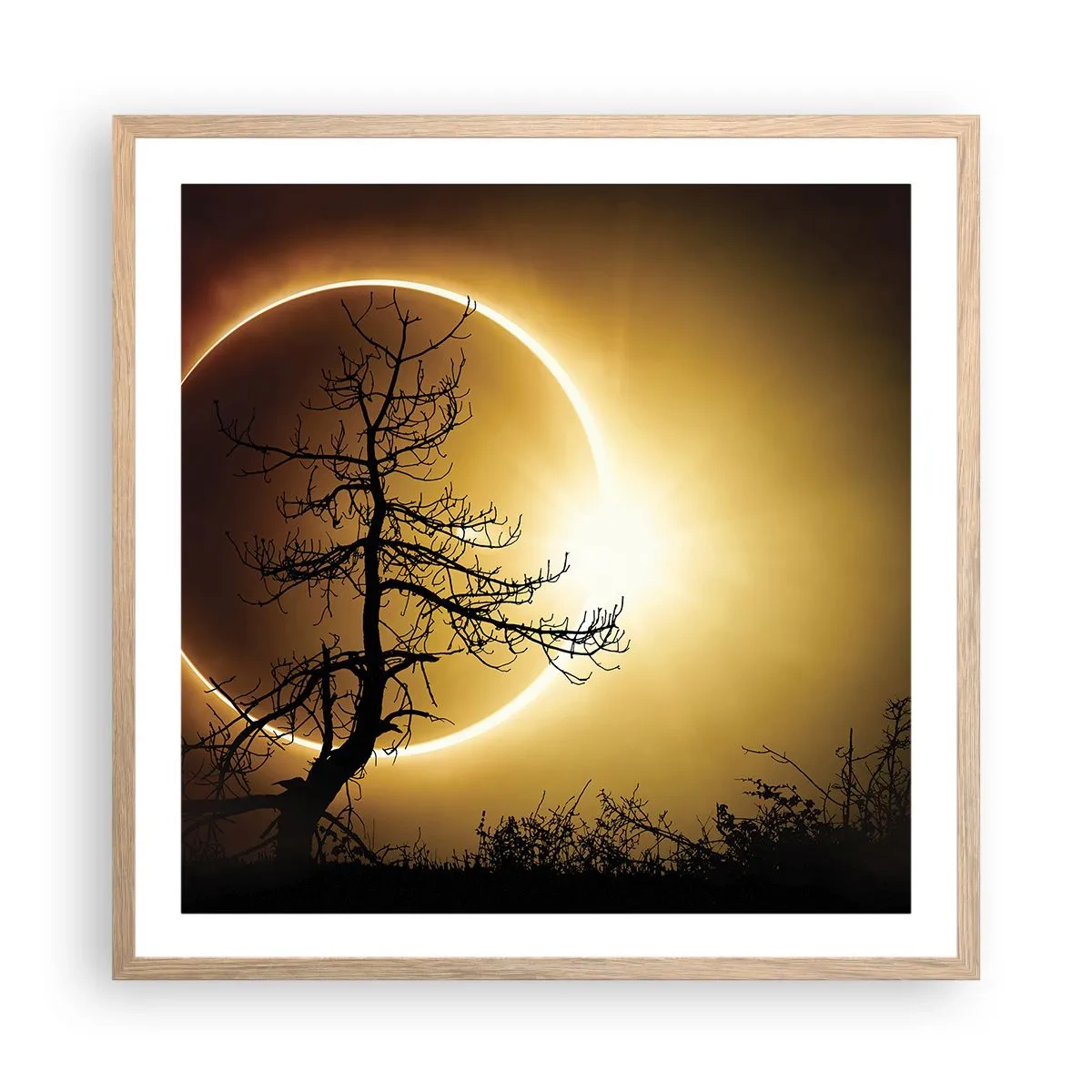 Póster en marco roble claro - Eclipse total - 60x60 cm
