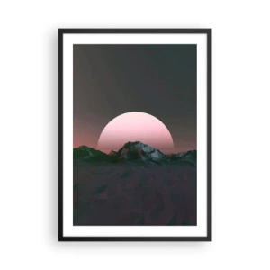 Póster en marco negro - Paisaje de fantasía con luna rosa y montañas. - 50x70cm - En una galaxia muy muy lejana - Decoración de pared moderna para salón y dormitorio ARTTOR
