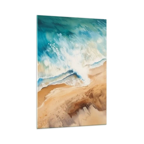 Cuadro sobre vidrio - Impresiones sobre Vidrio - Una ola del mar rompiendo contra la orilla arenosa - 70x100cm - Olas recurrentes - Decoración de pared moderna para salón y dormitorio ARTTOR