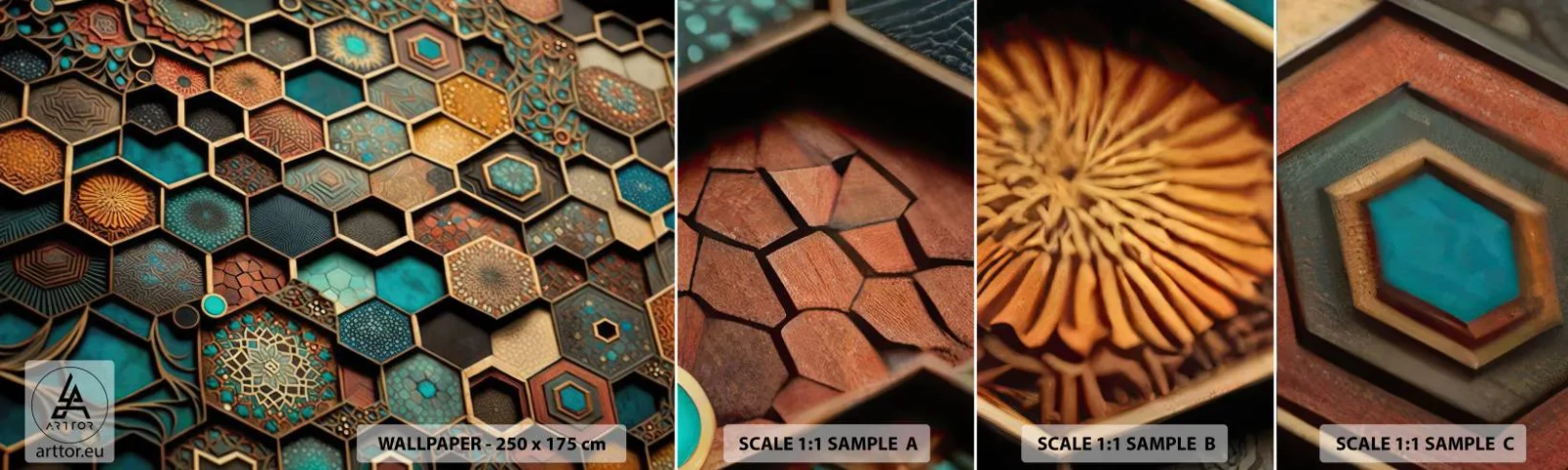 Muestra de fotomural autoadhesivo Deluxe Sticker - Ornamentos árabes - Cubo, Mosaico, Patrón - 100x30 cm