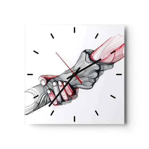 Reloj de pared - Reloj de vidrio - Manos artísticas abrazándose en un estilo minimalista. - 30x30cm - Estás en buenas manos - Decoración de pared moderna para salón y dormitorio ARTTOR