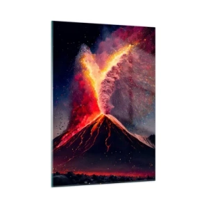 Cuadro sobre vidrio - Impresiones sobre Vidrio - Un volcán en erupción con lava y una nube de polvo colorida. - 50x70cm - Belleza y horror - Decoración de pared moderna para salón y dormitorio ARTTOR
