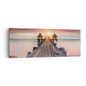 Cuadro sobre lienzo - Impresión de Imagen - Muelle de madera que conduce a los miradores al atardecer - 140x50cm - De este a oeste - Decoración de pared moderna para salón y dormitorio ARTTOR