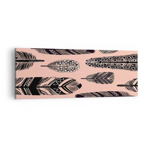 Cuadro sobre lienzo - Impresión de Imagen - Plumas decorativas sobre un fondo claro. - 140x50cm - Una colección india - Decoración de pared moderna para salón y dormitorio ARTTOR