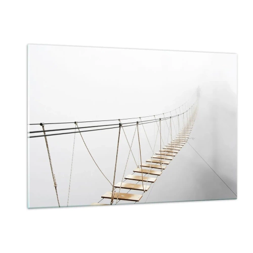Cuadro sobre vidrio - Impresiones sobre Vidrio - Un puente colgante en la niebla que conduce a lo desconocido. - 120x80cm - ¿Adónde le llevará? - Decoración de pared moderna para salón y dormitorio ARTTOR