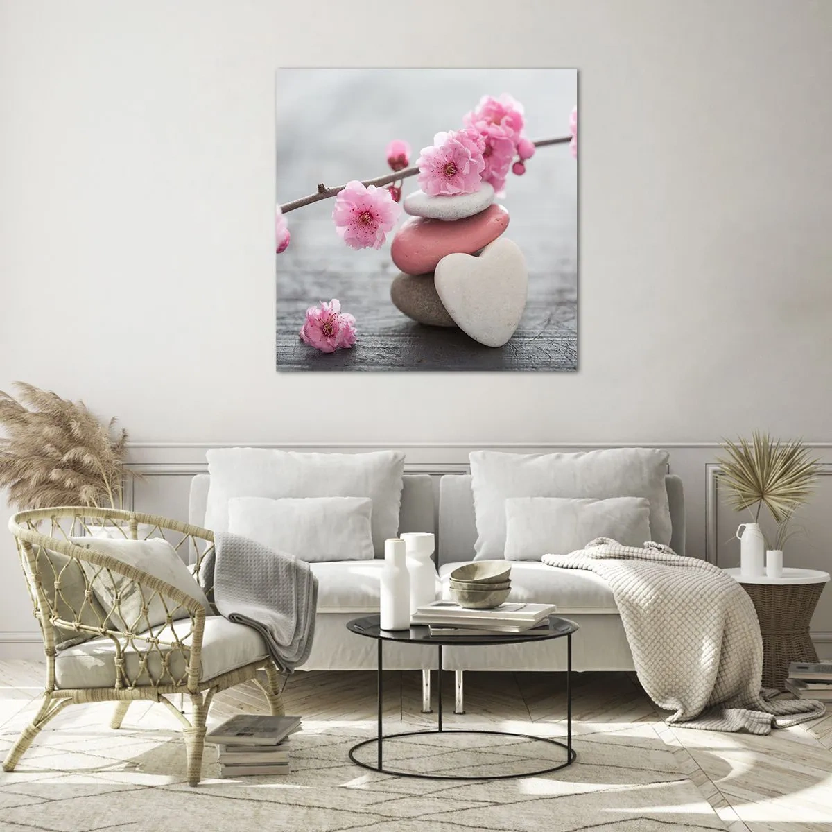 Cuadro sobre vidrio - Impresiones sobre Vidrio - Felicidad con la flor del cerezo - 40x40 cm