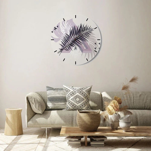 Reloj de pared - Reloj de vidrio - Gráficos modernos con hojas de palma. - 30x30cm - La sombra de una sombra - Decoración de pared moderna para salón, cocina y dormitorio ARTTOR