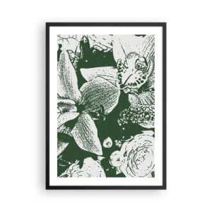 Póster en marco negro - Ilustración botánica de flores y hojas en colores contrastantes. - 50x70cm - Ramo - un mundo de verdor - Decoración de pared moderna para salón y dormitorio ARTTOR