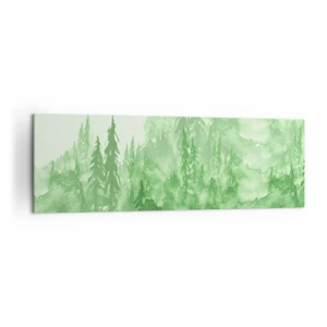 Cuadro sobre lienzo - Impresión de Imagen - Bosque verde en estilo acuarela sobre un fondo claro - 160x50cm - Difuminado con niebla verde - Decoración de pared moderna para salón y dormitorio ARTTOR