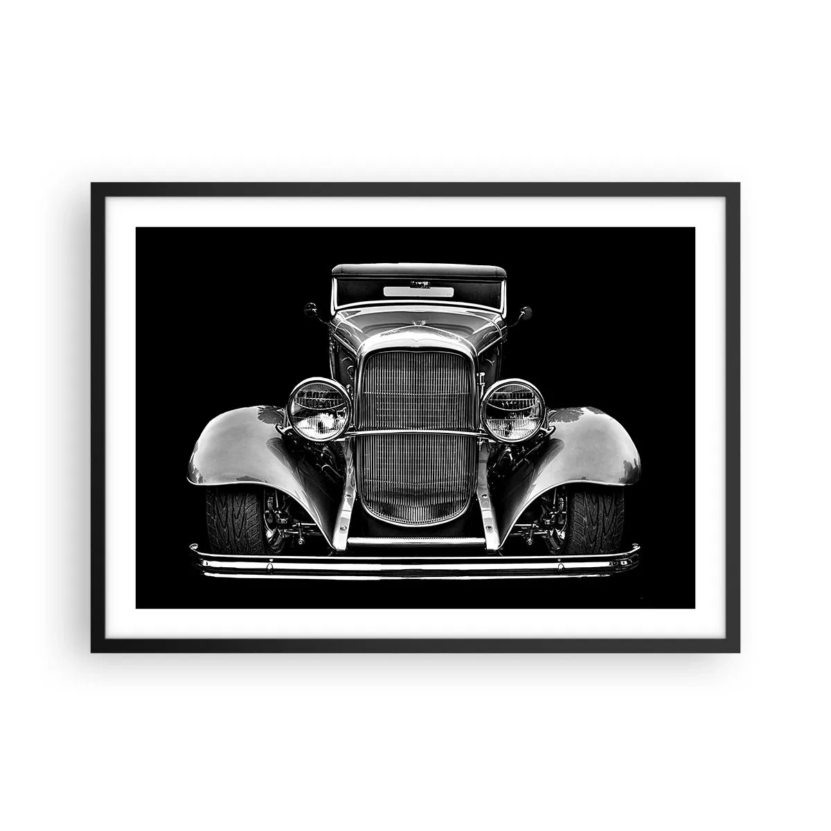 Póster en marco negro - Un coche clásico en blanco y negro. - 70x50cm - Un verdadero caballero - Decoración de pared moderna para salón y dormitorio ARTTOR
