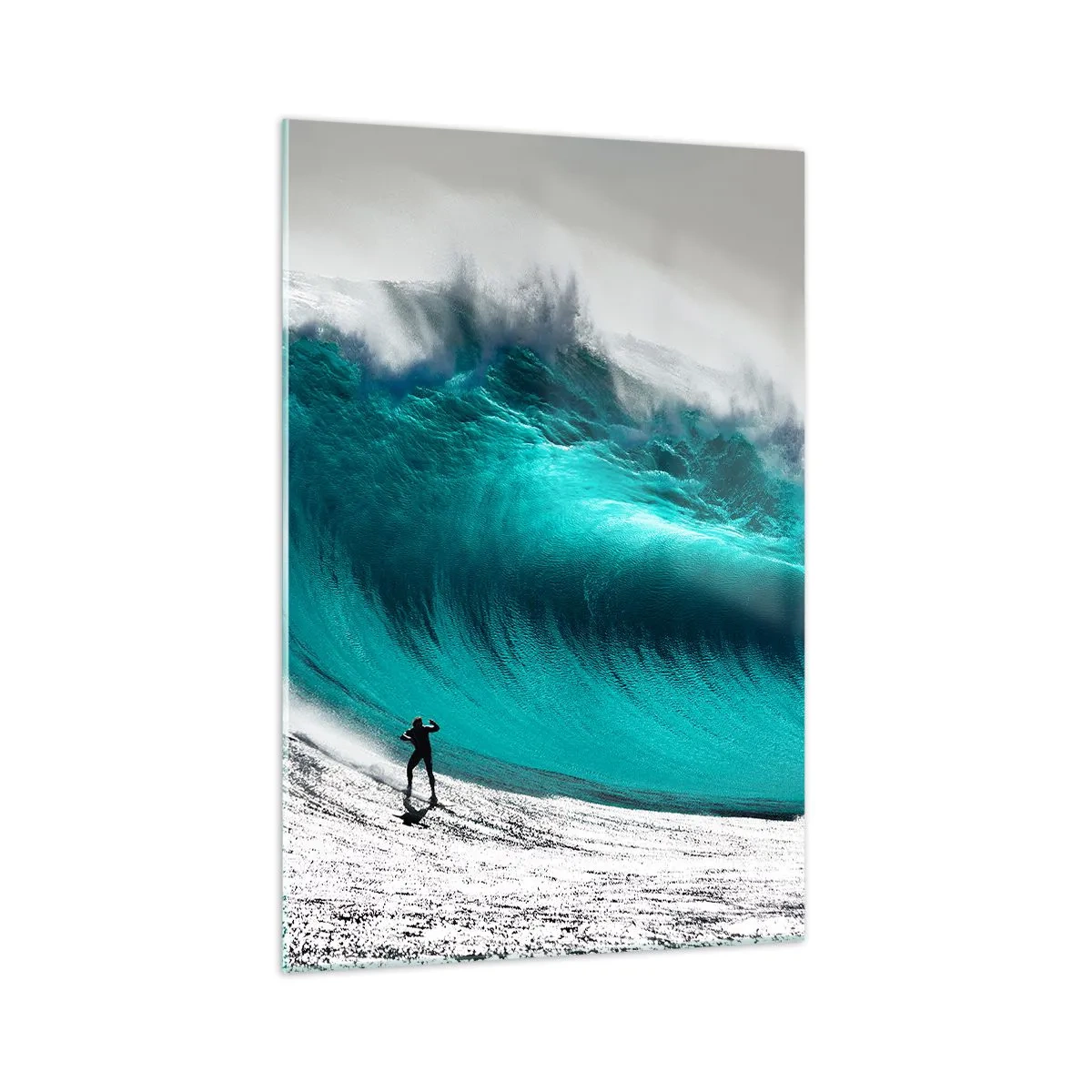 Cuadro sobre vidrio - Impresiones sobre Vidrio - Surfista frente a una ola gigante - 70x100cm - Reto aceptado - Decoración de pared moderna para salón y dormitorio ARTTOR
