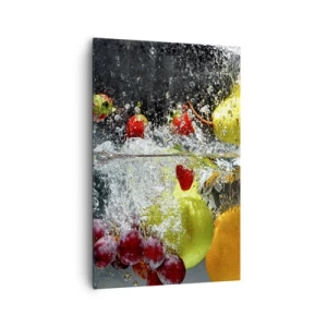 Cuadro sobre lienzo - Impresión de Imagen - Frutas coloridas en el agua durante la inmersión dinámica. - 80x120cm - Refresco afrutado - Decoración de pared moderna para salón y dormitorio ARTTOR