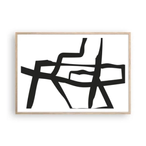 Póster en marco roble claro - Construcción en blanco y negro - 100x70 cm