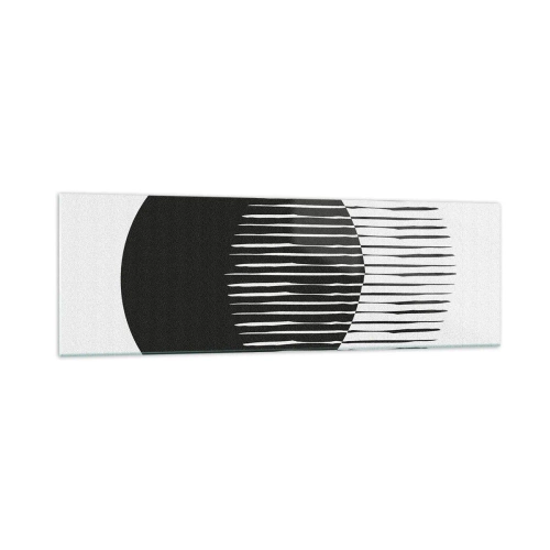 Cuadro sobre vidrio - Impresiones sobre Vidrio - Dos círculos superpuestos con líneas blancas y negras. - 160x50cm - Su alter ego - Decoración de pared moderna para salón y dormitorio ARTTOR