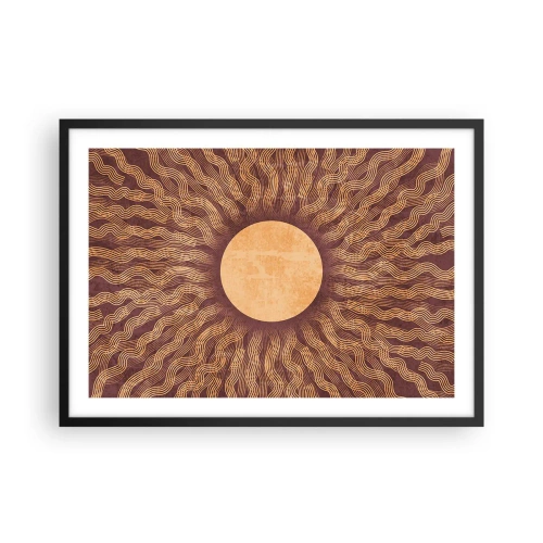 Póster en marco negro - Patrón soleado con rayos sobre un fondo en tonos marrones. - 70x50cm - Icono del sol - Decoración de pared moderna para salón y dormitorio ARTTOR