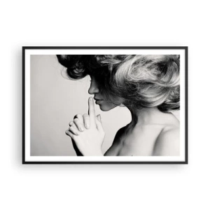 Póster en marco negro - Perfil en blanco y negro de una mujer haciendo un gesto de silencio. - 100x70cm - Escucharme a mí misma - Decoración de pared moderna para salón y dormitorio ARTTOR