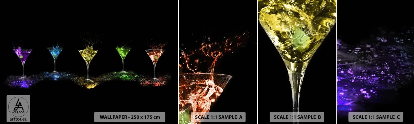 Muestra De Fotomural Standard Eco - Los colores de la alegría en una copa de cristal - Gastronomía, Cóctel, bebida colorida - 100x30 cm