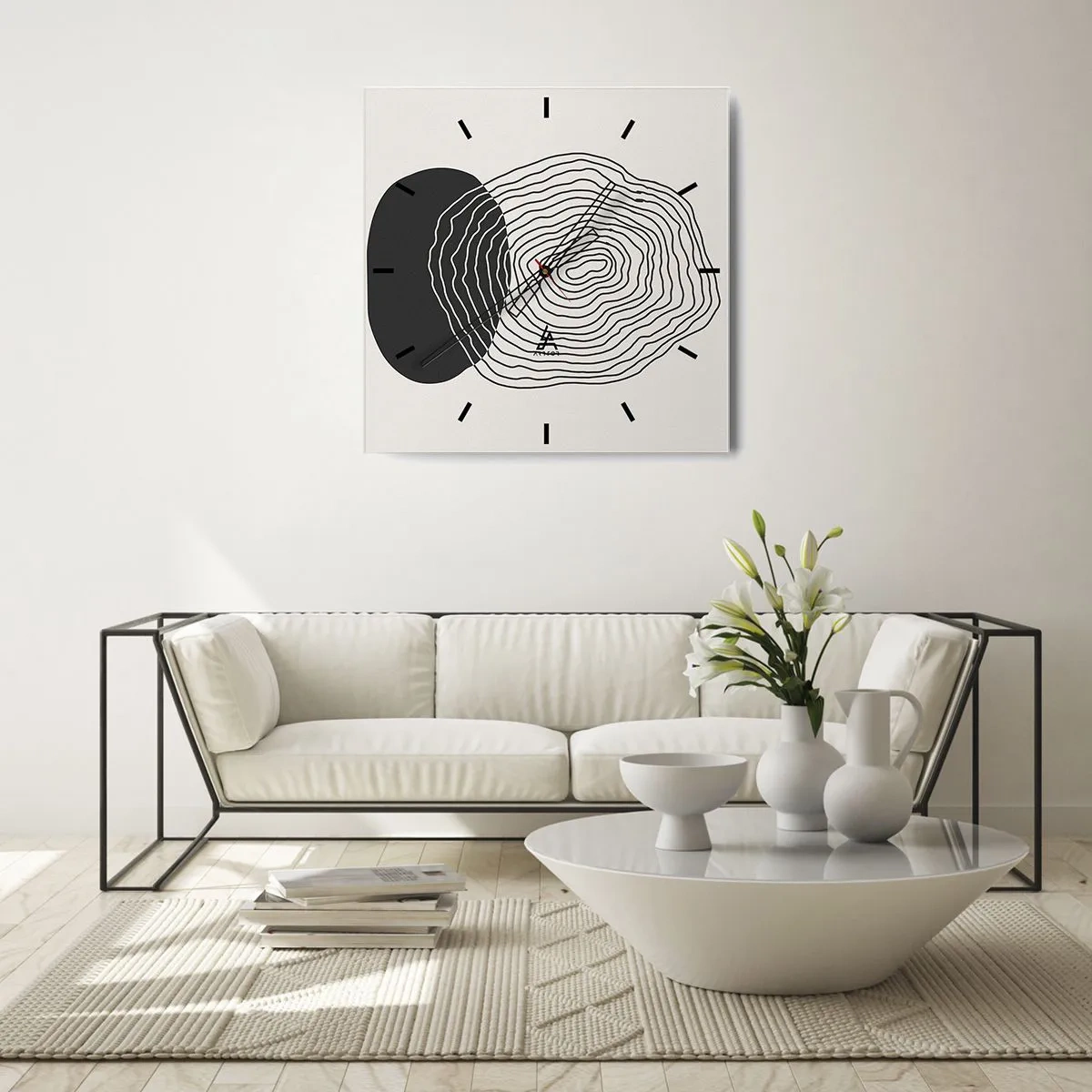Reloj de pared - Reloj de vidrio - Patrón abstracto con líneas y formas en blanco y negro. - 30x30cm - Persistencia y vibración - Decoración de pared moderna para salón y dormitorio ARTTOR