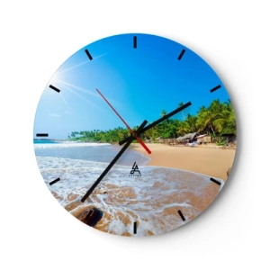 Reloj de pared - Reloj de vidrio - Playa tropical con palmeras y cielo azul. - 30x30cm - Un lugar exótico para ti - Decoración de pared moderna para salón, cocina y dormitorio ARTTOR