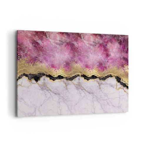 Cuadro sobre lienzo - Impresión de Imagen - Mármol abstracto en tonos rosa con acentos dorados. - 120x80cm - En la frontera - Decoración de pared moderna para salón y dormitorio ARTTOR