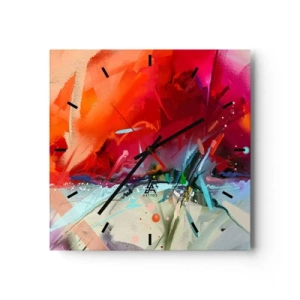 Reloj de pared - Reloj de vidrio - Paisaje abstracto en colores intensos - 30x30cm - Una explosión de luces y colores - Decoración de pared moderna para salón y dormitorio ARTTOR