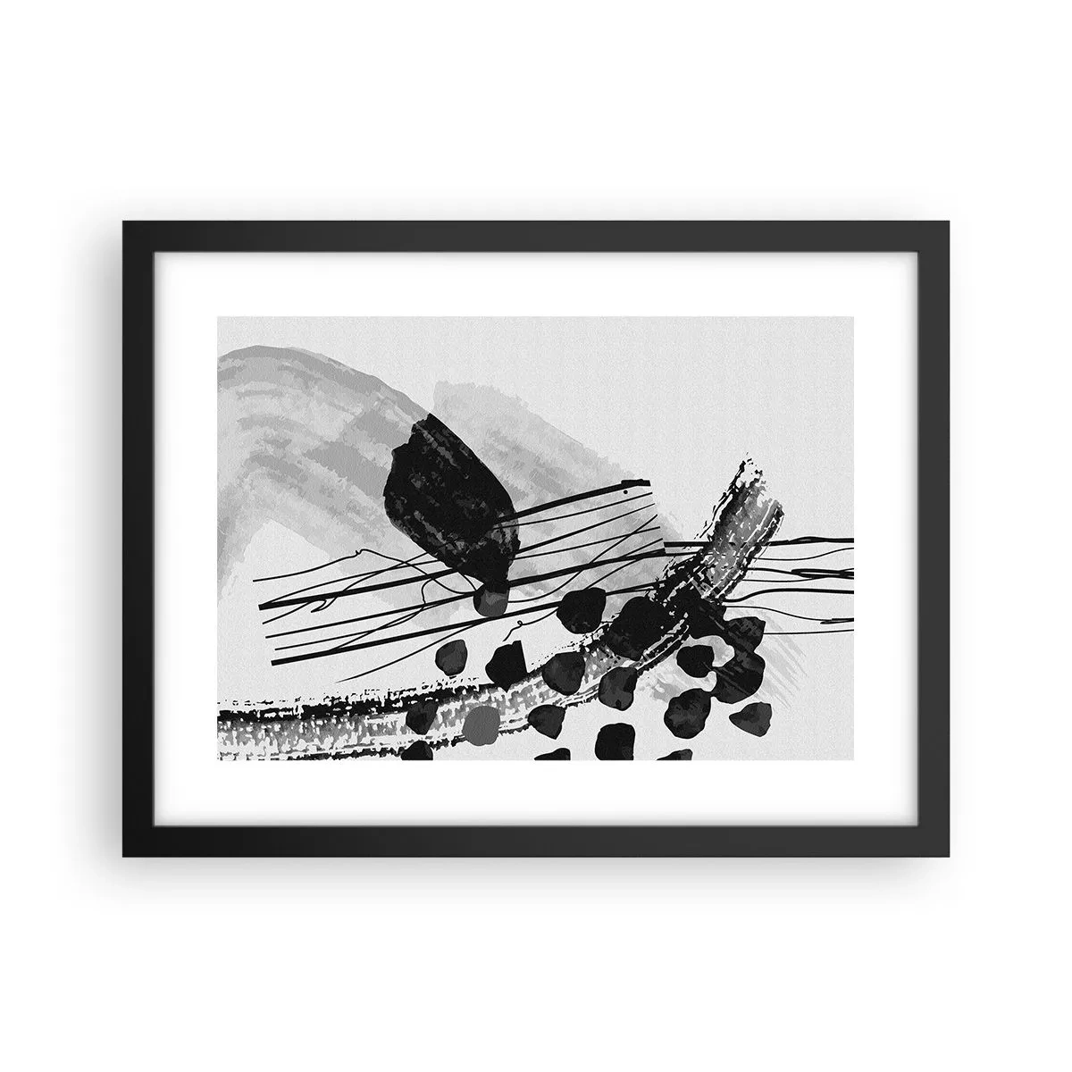 Póster en marco negro - Abstracción orgánica en blanco y negro - 40x30 cm