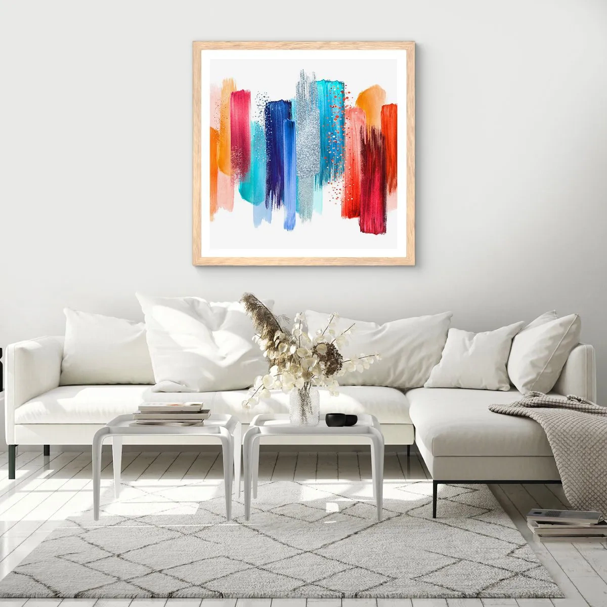 Póster en marco roble claro - Arriba y abajo - 60x60 cm