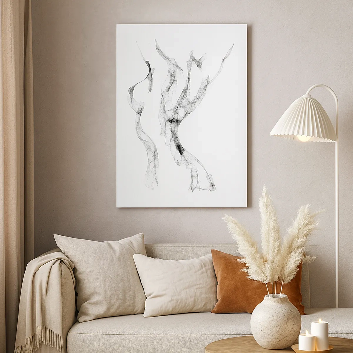 Cuadro sobre lienzo - Impresión de Imagen - Líneas delicadas y abstractas que se asemejan a estelas de humo sobre un fondo claro. - 50x70cm - Hermosa y fuerte - Decoración de pared moderna para salón y dormitorio ARTTOR