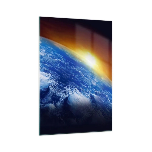 Cuadro sobre vidrio - Impresiones sobre Vidrio - Vista de la Tierra desde el espacio al atardecer - 70x100cm - Amanecer en un planeta azul - Decoración de pared moderna para salón y dormitorio ARTTOR