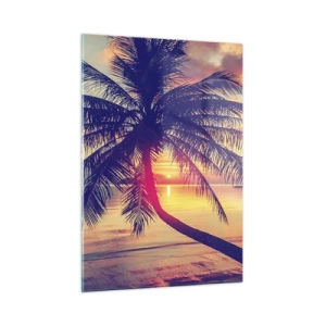 Cuadro sobre vidrio - Impresiones sobre Vidrio - Palmera al atardecer sobre un mar en calma - 50x70cm - Atardecer bajo las palmeras - Decoración de pared moderna para salón y dormitorio ARTTOR