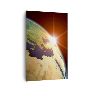 Cuadro sobre lienzo - Impresión de Imagen - Vista de la Tierra desde el espacio con rayos de sol en el horizonte - 80x120cm - Amanecer - Decoración de pared moderna para salón y dormitorio ARTTOR