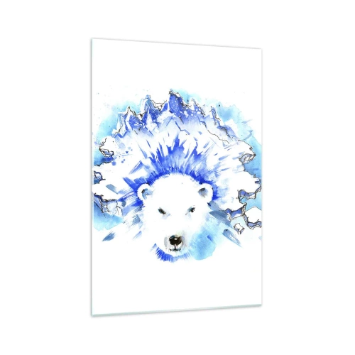 Cuadro sobre vidrio - Impresiones sobre Vidrio - Pintura artística de acuarela de un oso polar con un motivo helado. - 70x100cm - El rey del Ártico con una corona de hielo - Decoración de pared moderna para salón y dormitorio ARTTOR