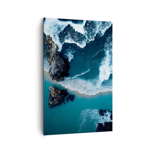 Cuadro sobre lienzo - Impresión de Imagen - Vista aérea de las olas rompiendo en la orilla - 80x120cm - Rodeadas por las olas - Decoración de pared moderna para salón y dormitorio ARTTOR