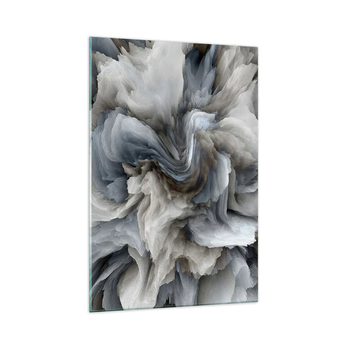 Cuadro sobre vidrio - Impresiones sobre Vidrio - Remolino abstracto en tonos de gris y azul. - 70x100cm - Piedra y flor - Decoración de pared moderna para salón y dormitorio ARTTOR