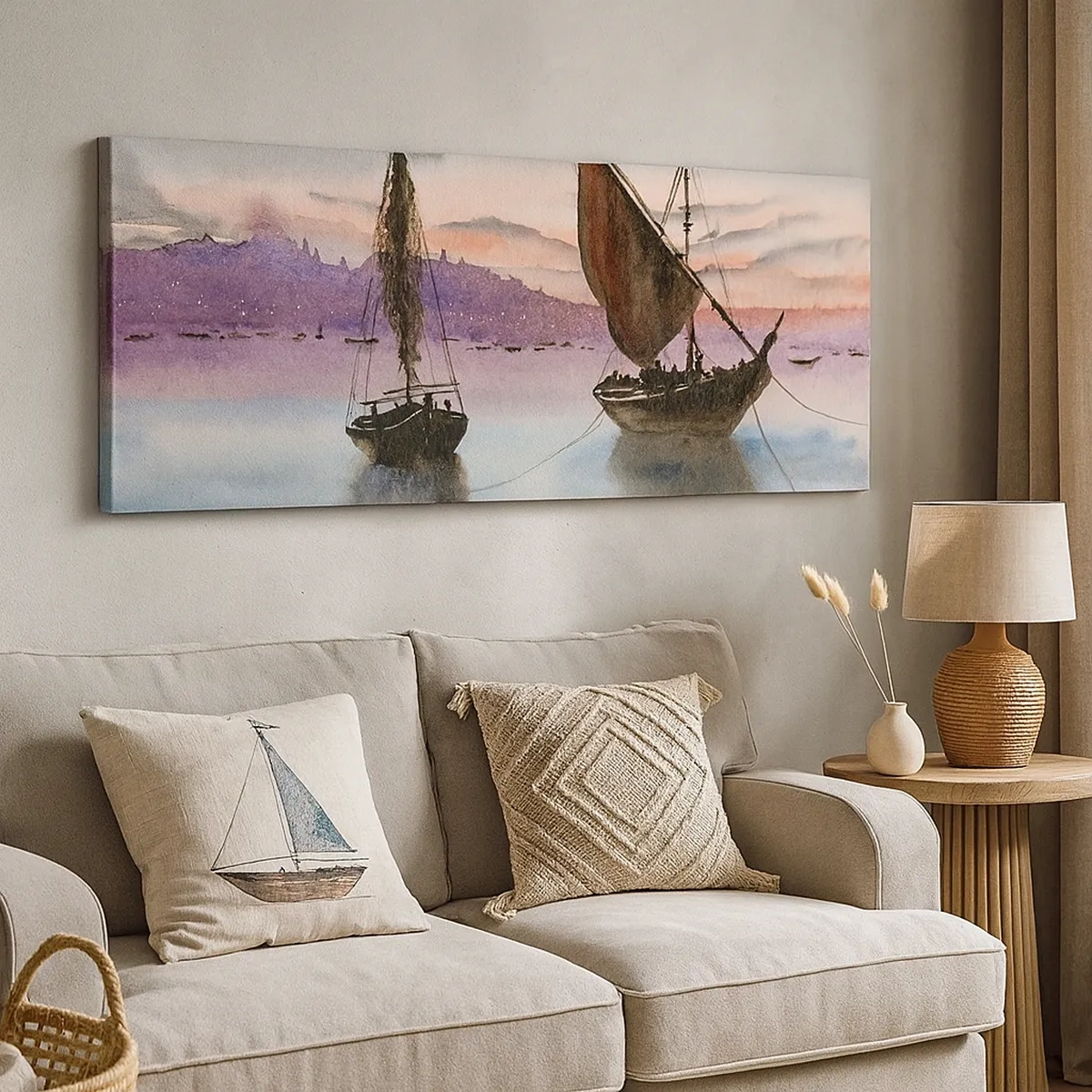 Cuadro sobre lienzo - Impresión de Imagen - Atardecer en el puerto - 30x30 cm