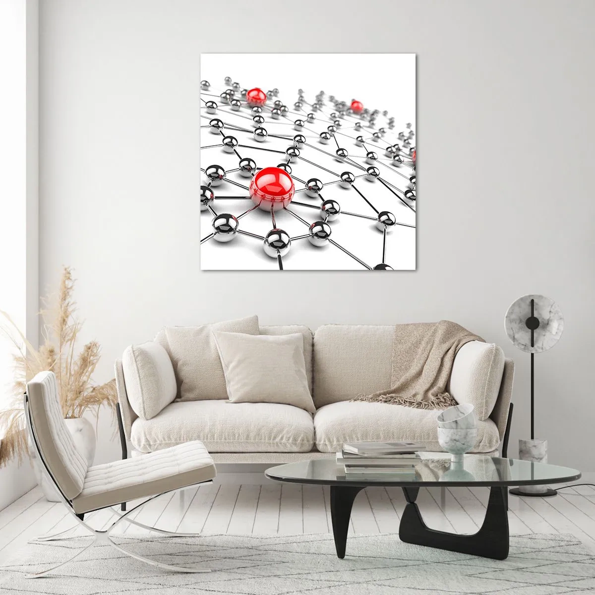 Cuadro sobre vidrio - Impresiones sobre Vidrio - Una red plateada - 70x70 cm