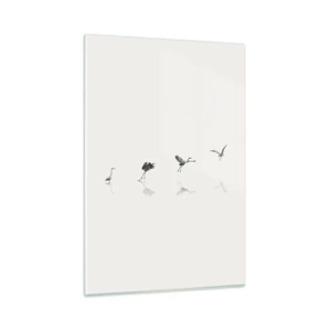 Cuadro sobre vidrio - Impresiones sobre Vidrio - Cuatro siluetas de aves reflejadas en el agua tranquila. - 80x120cm - Cuatro sencillos pasos para despegar - Decoración de pared moderna para salón y dormitorio ARTTOR