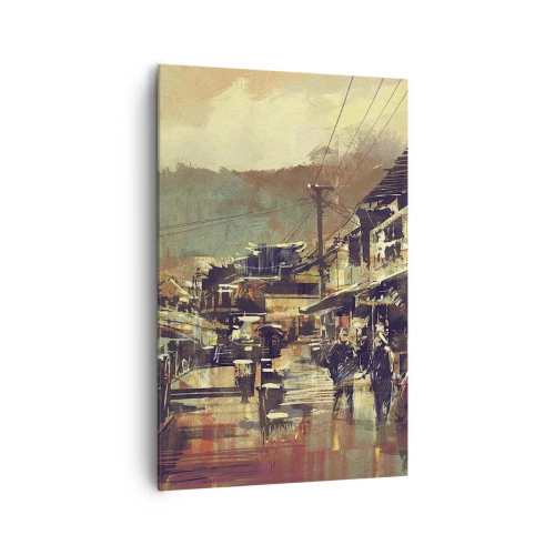 Cuadro sobre lienzo - Impresión de Imagen - Un pueblo con un puente y calles de estilo artístico. - 80x120cm - La vida como riqueza de grises - Decoración de pared moderna para salón y dormitorio ARTTOR