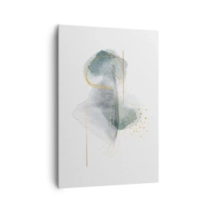 Cuadro sobre lienzo - Impresión de Imagen - Una composición abstracta en tonos turquesa y dorado. - 70x100cm - Sobre la relación entre el gris y el oro - Decoración de pared moderna para salón y dormitorio ARTTOR