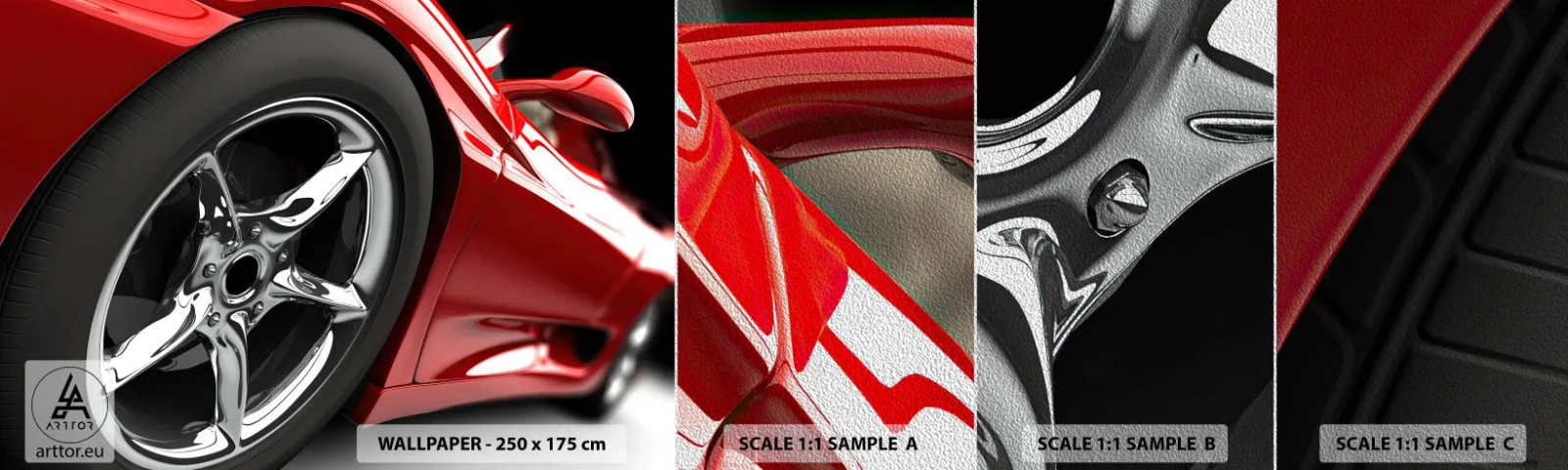 Muestra de fotomural Premium Sand - Creado para la velocidad - Automotor, Coche deportivo, Borde - 100x30 cm