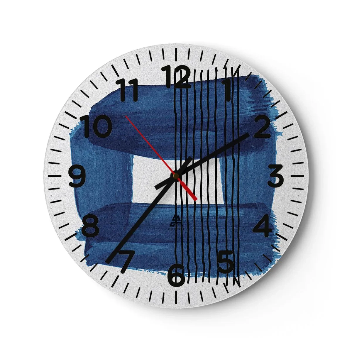 Reloj de pared - Reloj de vidrio - Composición azul y negra - 30x30 cm