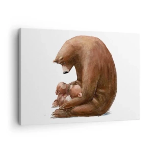 Cuadro sobre lienzo - Impresión de Imagen - Una madre osa con dos ositos en sus brazos. - 70x50cm - Dulces sueños, niños - Decoración de pared moderna para salón y dormitorio ARTTOR