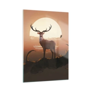 Cuadro sobre vidrio - Impresiones sobre Vidrio - Silueta de un ciervo con una gran luna rodeada de ramas como telón de fondo. - 50x70cm - Esta noche es diferente a cualquier otra - Decoración de pared moderna para salón y dormitorio ARTTOR