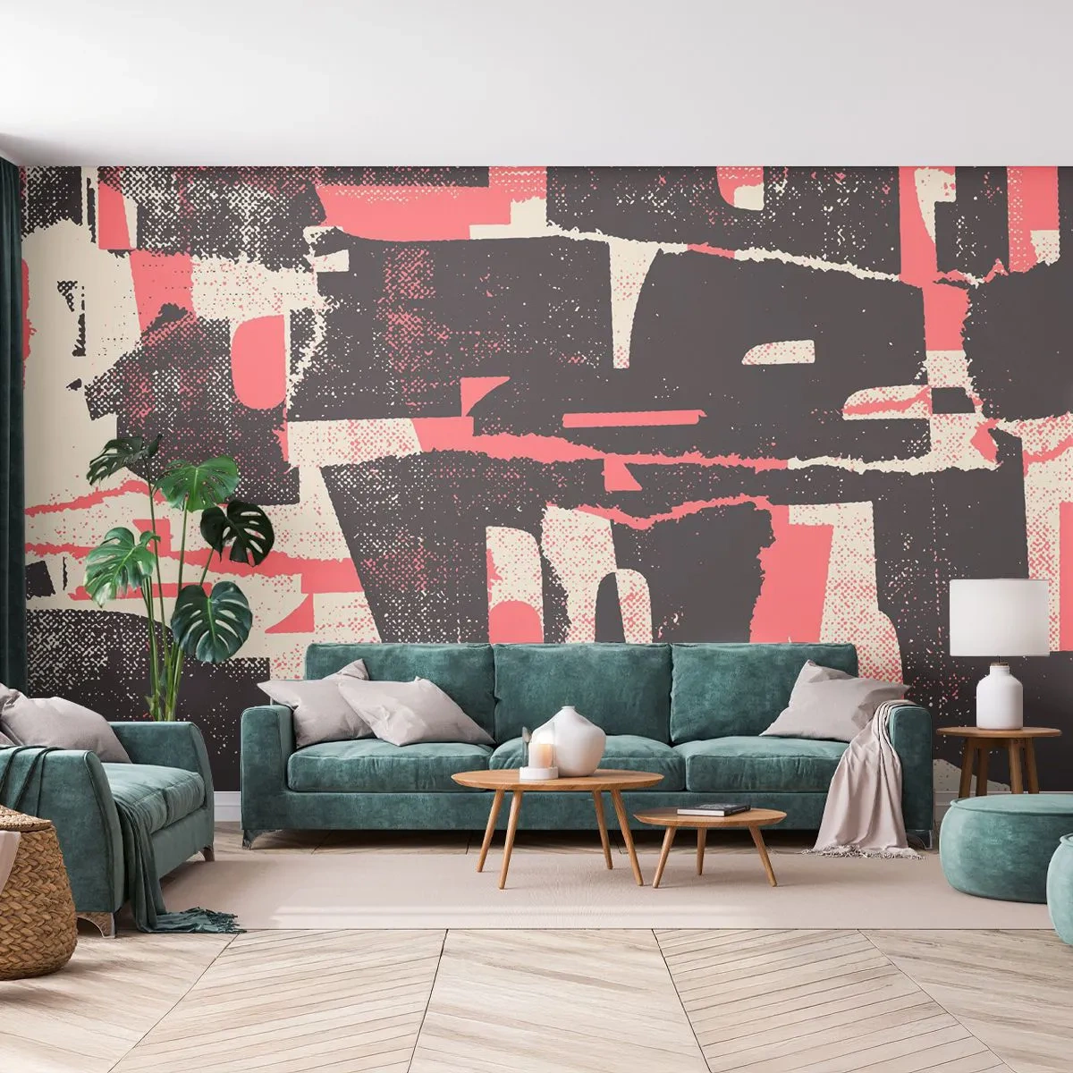 Fotomural Premium Sand - Una composición expresiva en tonos negros, rojos y crema. - 100x70cm - Todo el ajetreo - Decoración de pared moderna para salón y dormitorio ARTTOR