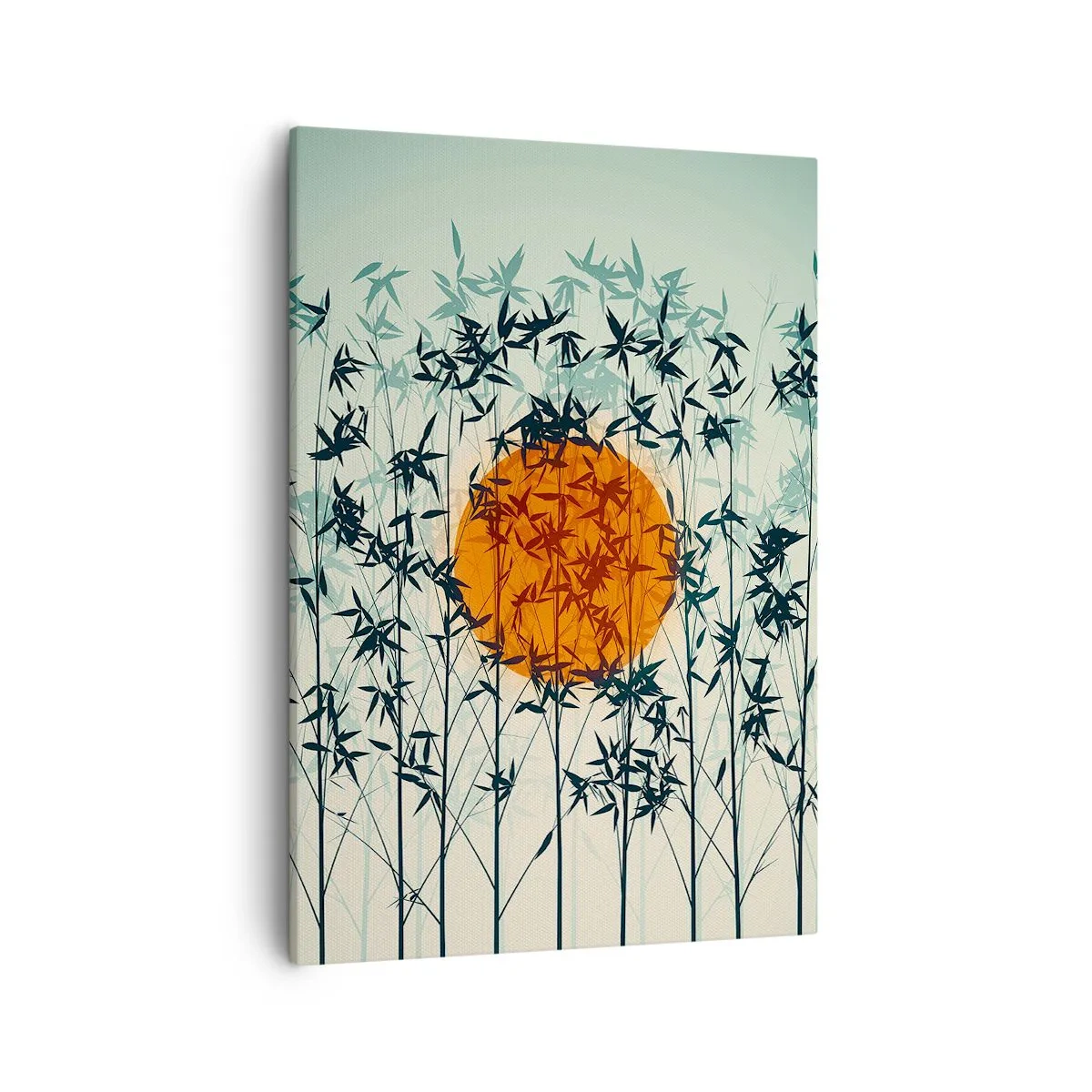 Cuadro sobre lienzo - Impresión de Imagen - Sol naranja entre las ramas de bambú. - 50x70cm - El sol de Japón - Decoración de pared moderna para salón y dormitorio ARTTOR