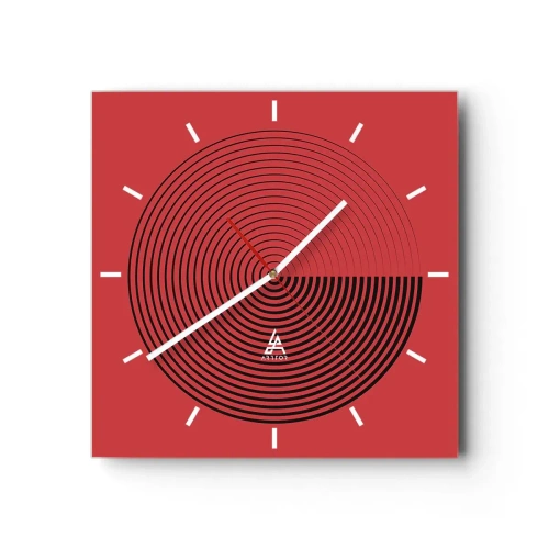Reloj de pared - Reloj de vidrio - Círculos concéntricos sobre fondo rojo - 30x30cm - Movimiento circular - Decoración de pared moderna para salón y dormitorio ARTTOR