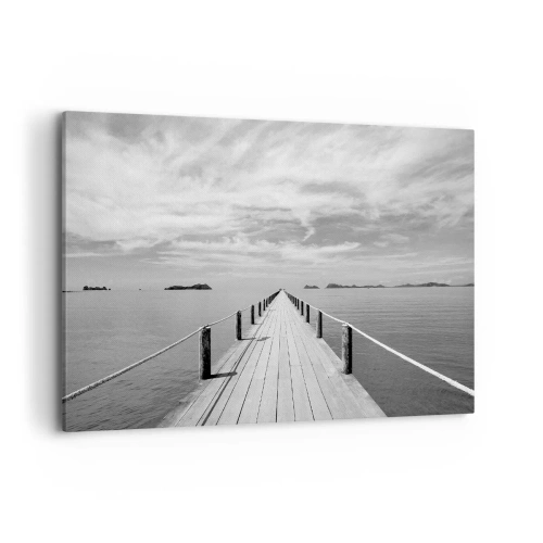 Cuadro sobre lienzo - Impresión de Imagen - Un muelle de madera que se pierde en la distancia sobre un mar en calma. - 120x80cm - Hora de viajar - Decoración de pared moderna para salón y dormitorio ARTTOR