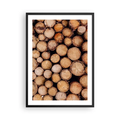Póster en marco negro - Troncos de árboles cortados naturales en un arreglo artístico. - 50x70cm - Un nuevo comienzo - Decoración de pared moderna para salón y dormitorio ARTTOR