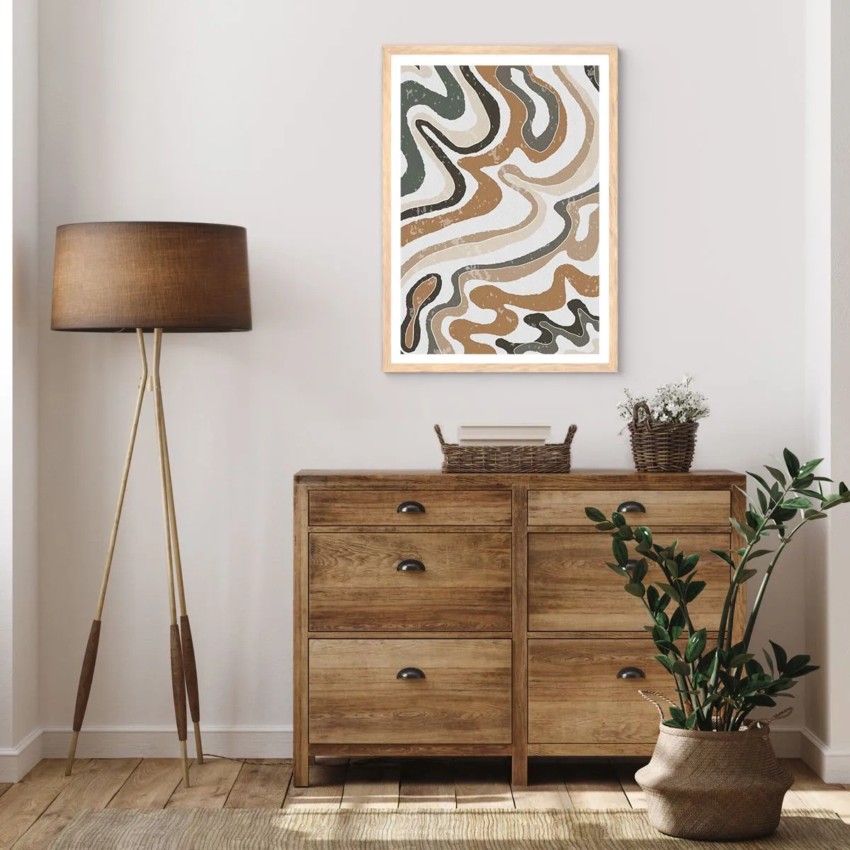 Póster en marco roble claro - Meandros de colores terrosos - 50x70 cm